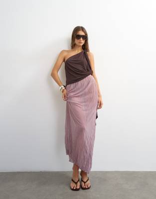 Topshop Textured Mesh Maxi Skirt In Purple