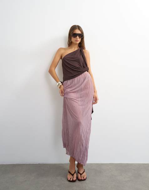 Topshop textured mesh maxi skirt in mauve (part of a set) - view 1