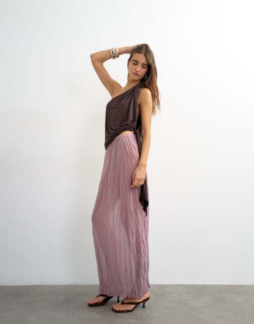 Topshop textured mesh maxi skirt in mauve - part of a set, 3 of 5
