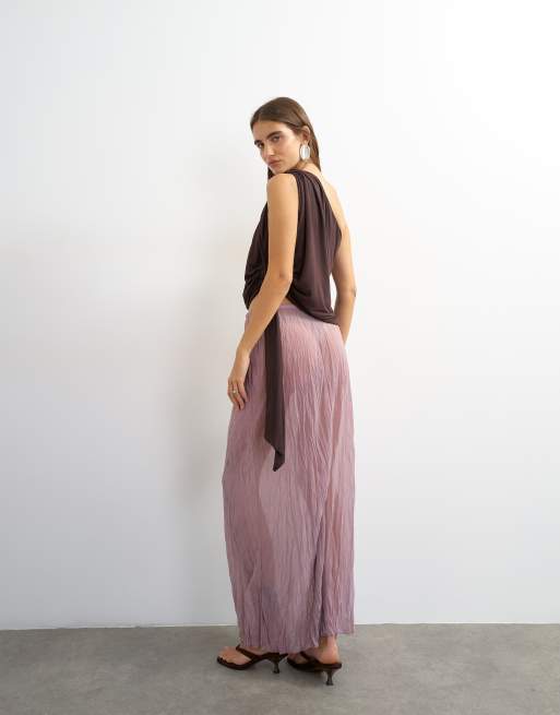 Topshop textured mesh maxi skirt in mauve - part of a set, 4 of 5