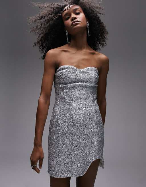 Glamorous metallic hot sale strapless dress