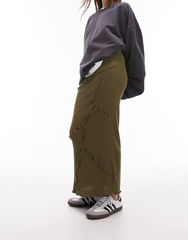 Topshop - textured midi skirt in dark khaki