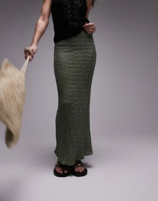 Topshop textured midi skirt in khaki