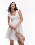 [Topshop] Topshop textured mini shirred ruffle strap dress in ivory-White 12 ivory