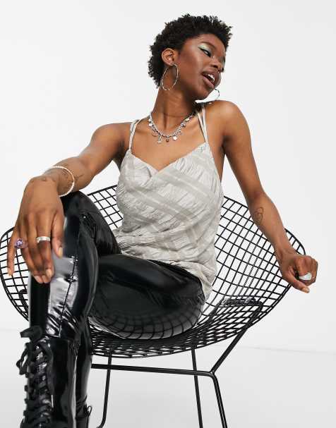 Topshop textured occasion cami in silver - view 1