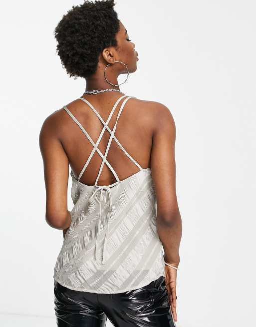 Topshop textured occasion cami in silver, 2 of 4