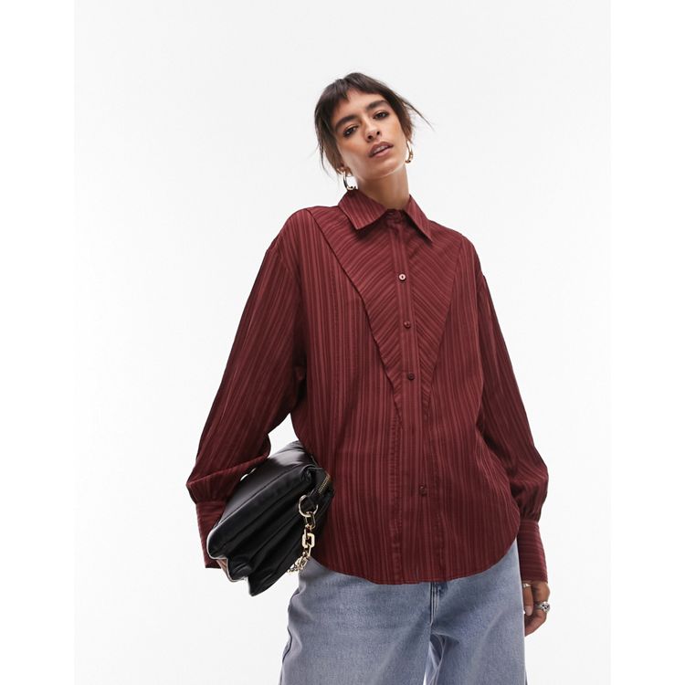 Topshop textured panel shirt in berry