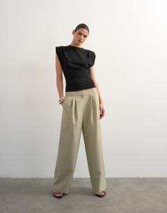 Textured plain elasticated tailored trouser in stone