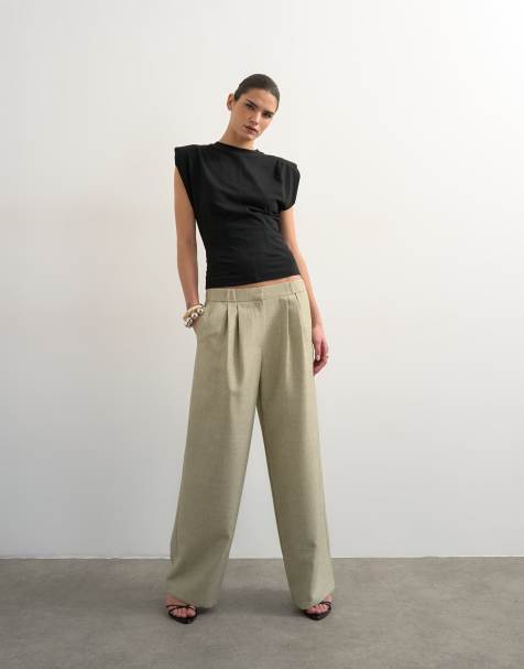 Topshop textured plain elasticized tailored pants in stone - view 1