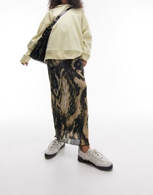 Topshop textured plisse blurred animal print midi skirt in multi