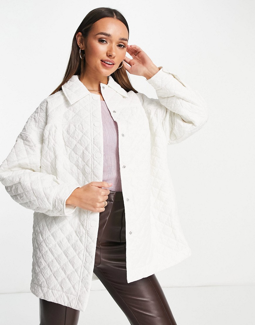 TOPSHOP TEXTURED QUILTED COAT IN WHITE,07 BUBBLE