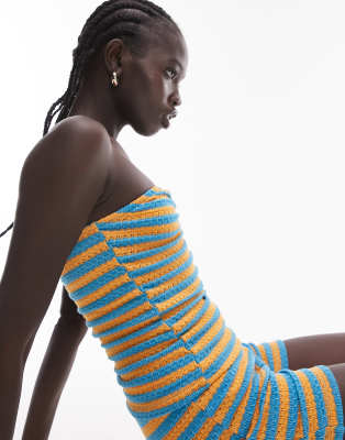 Topshop Textured Ruched Front Bandeau In Multi - Part Of A Set-green