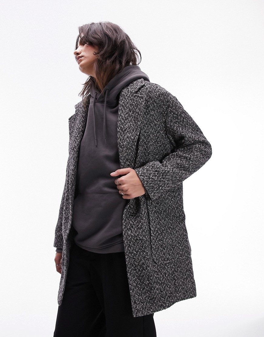 Topshop textured short coat in grey