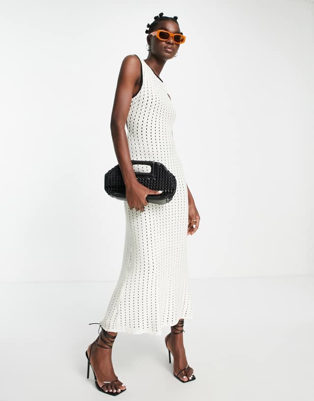 Topshop textured sleeveless column midi dress in ecru