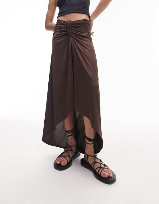 Ruched asymmetric shop jersey skirt