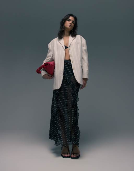 Topshop textured stripe detail oversized blazer in neutral (part of a set), 2 of 5