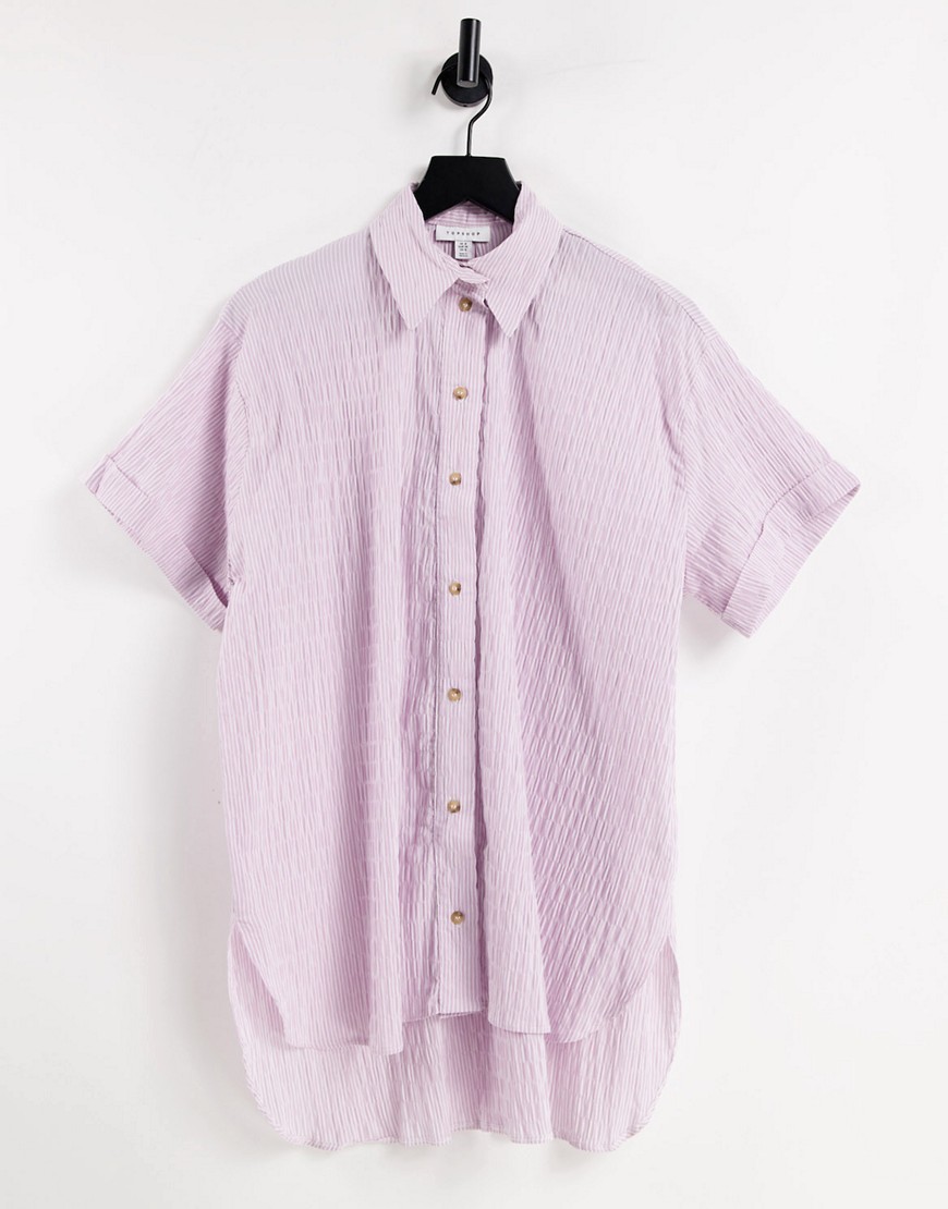 Topshop textured stripe oversized shirt in lilac-Purple