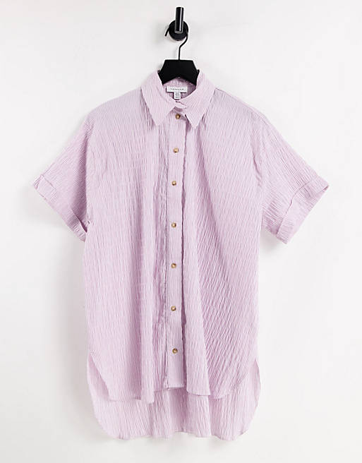 Topshop textured stripe oversized shirt in lilac