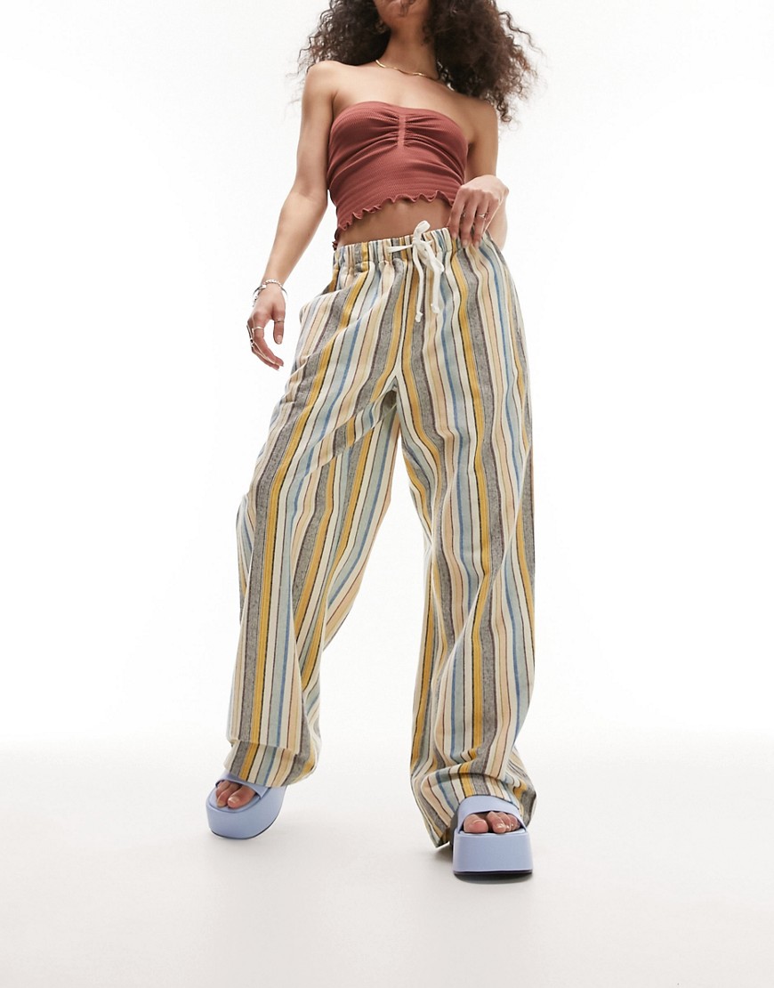 Topshop Textured Stripe Pull On Pants In Multi