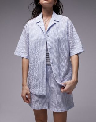Topshop textured stripe pyjama shirt and short set in blue