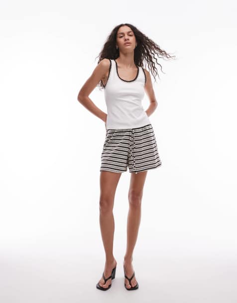 Topshop textured stripe shorts in monochrome - view 1