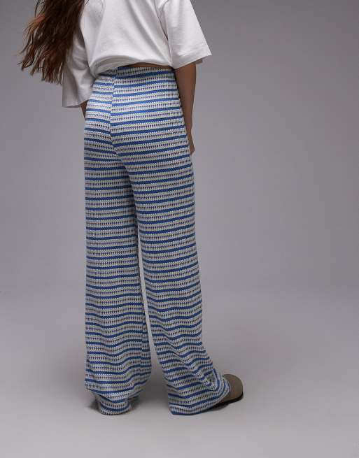 Topshop textured stripe wide leg pants in blue