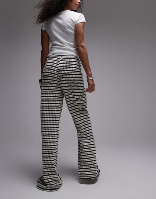 Topshop textured stripe wide leg trousers in monochrome