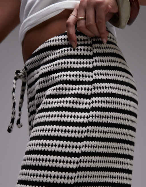 Topshop textured stripe wide leg trousers in monochrome