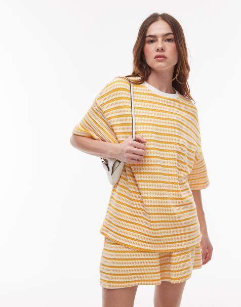 Topshop textured striped oversized T-shirt in orange - part of a set - view 1