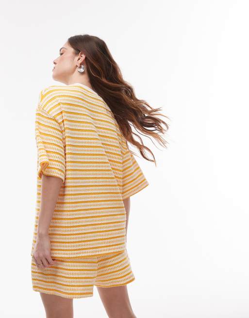 Topshop textured striped oversized T-shirt in orange - part of a set, 3 of 4