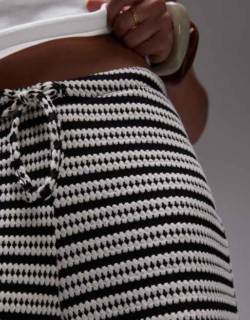 Topshop textured striped wide leg pants in black and white, 3 of 5