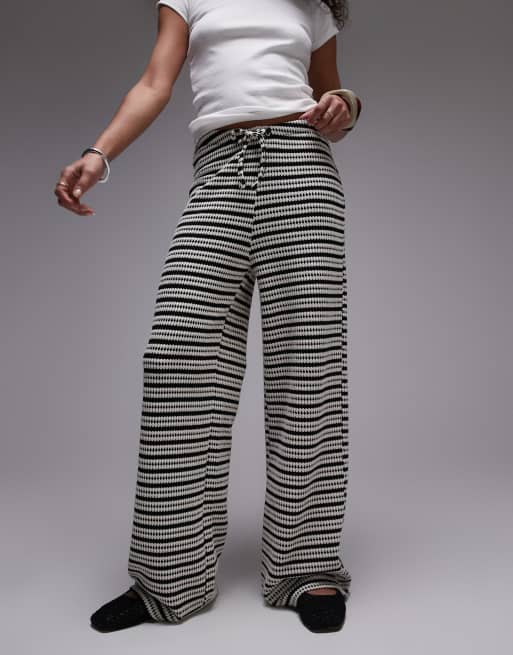 Topshop textured striped wide leg pants in black and white