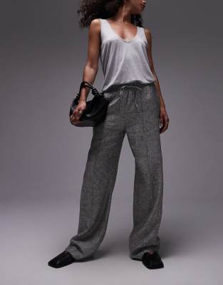 Topshop textured tie waist jogger with seam detail in grey