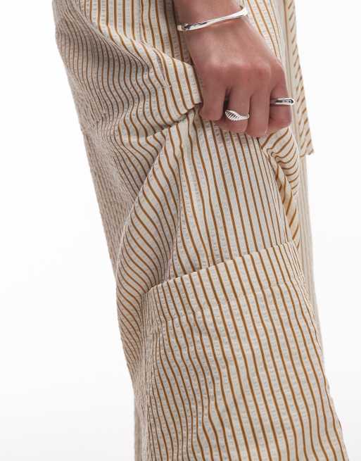 Topshop textured tie waist straight leg pants in neutral stripes, 2 of 5