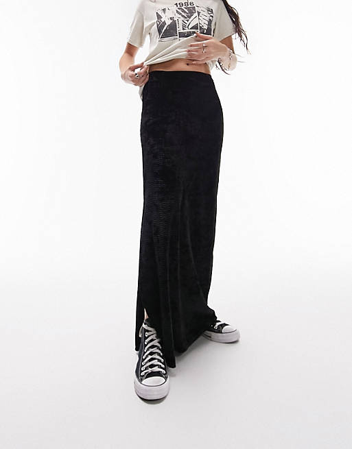 Topshop textured velvet jersey maxi skirt in black | ASOS