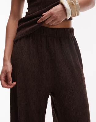 Shop Topshop Textured Wide Leg Pants In Brown