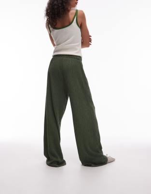 Shop Topshop Textured Wide Leg Pants In Green