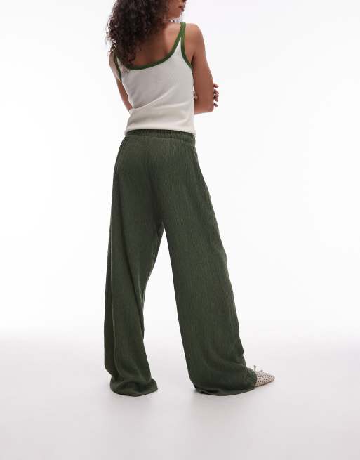 Topshop textured wide leg pants in khaki green , 2 of 5