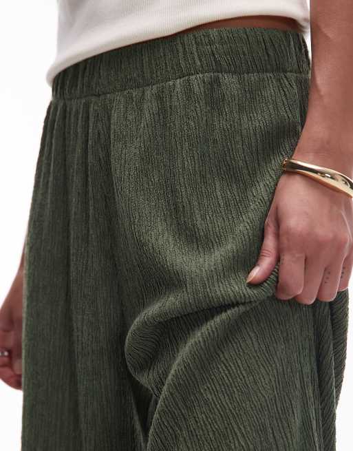 Topshop textured wide leg pants in khaki green , 4 of 5