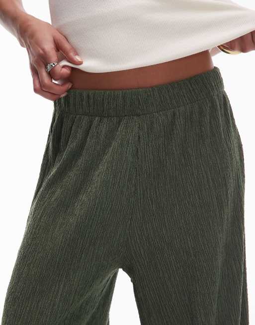 Topshop textured wide leg pants in khaki green , 5 of 5