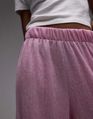 Topshop Textured Wide Leg Pants In Pink