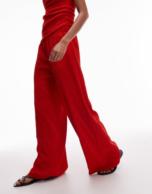Topshop textured wide leg pants in red, 5 of 5