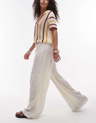 Shop Topshop Textured Wide Leg Pants In Neutral