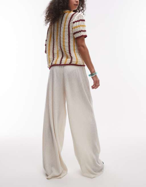 Topshop textured wide leg pants in stone 	, 4 of 5