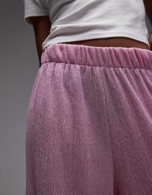 Topshop textured wide leg pants in pink 