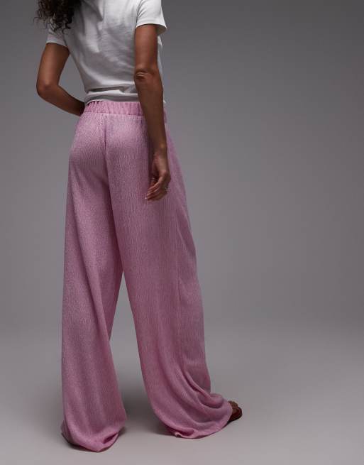 Topshop textured wide leg pants in pink 