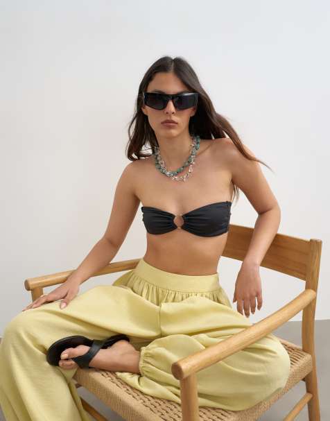 Topshop – Thailand – Czarna góra od bikini z dekoltem bandeau - view 1