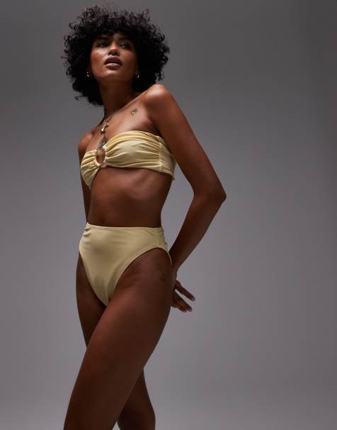 Topshop Thailand high waisted bikini bottoms in buttermilk