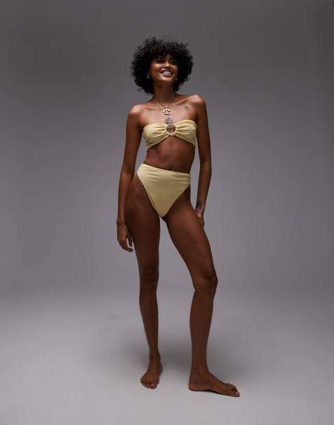 Topshop Thailand bandeau bikini top with metal trim in buttermilk