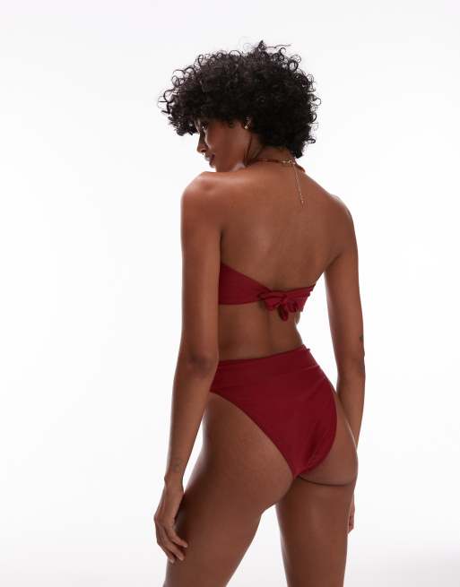 Topshop - Thailand - Slip bikini a vita alta rosso scuro, 2 di 4
